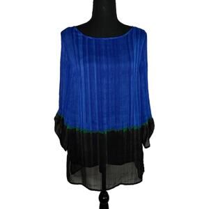 Liz Claiborne Blue and Black Sheer Blouse with Black Tank top, Medium, Pre-owned